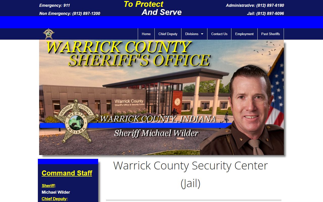Warrick County Security Center jail page for inmate services and visitation